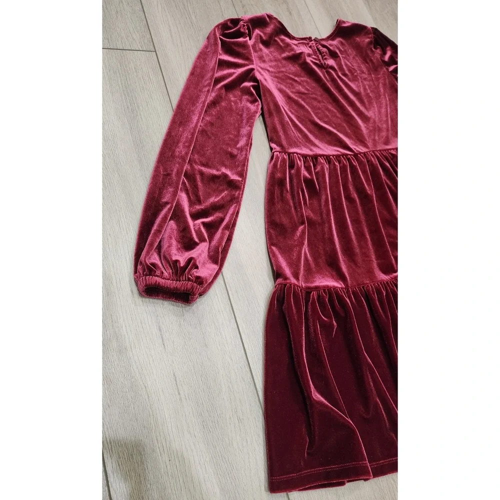 Gap Kids Girls XL 12-13 Burgundy Velvet Tiered Long Sleeve Holiday‎ Dress